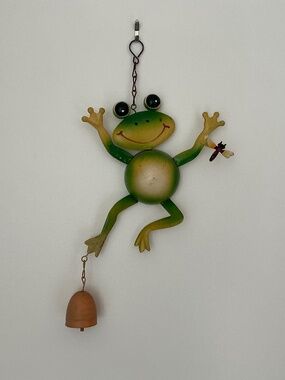 Metal Colorful Frog and Bell hanging art garden indoor outdoor